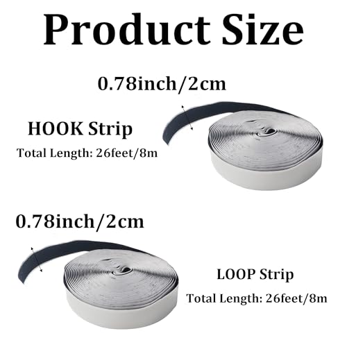 Image of pson 0.78 Inch x 26 Feet Self Adhesive Hook and Loop Tape, Heavy Duty Sticky Back for Home, Office, School, Car, and DIY Projects(Black)