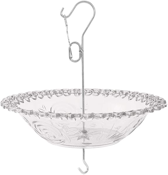 Mangiatoia per uccelli da appendere e vasca da giardino in plastica resistente alle intemperie, adatta per vari uccelli selvatici, include design aperto per la pulizia e il riempimento (grigio) - 1