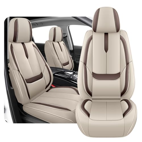 2PCs Front Seat Covers for BMW X3 2004-2025, Premium Nappa Leather Seat Cover, Fully Wrapped Protect Modern Style Seat Cover (2-Seat Standard, Beige & Brown)