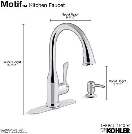 Kohler R23863-SD-VS Motif Kitchen Faucet with Pull Down Sprayer and Soap Dispenser, Vibrant Stainless