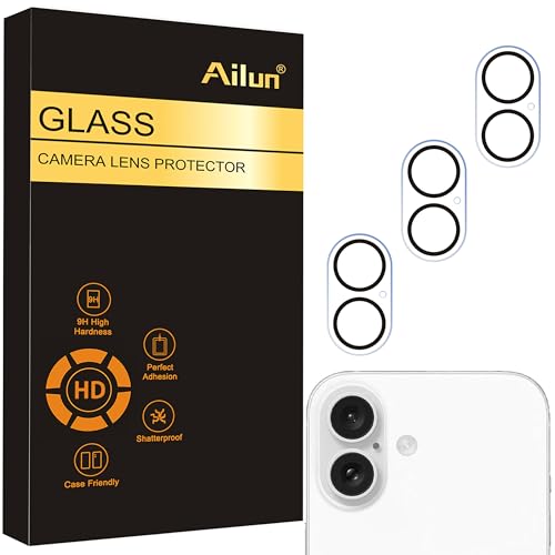 Ailun 3 Pack Camera Lens Protector for iPhone 16 & iPhone 16 Plus Tempered Glass 9H Hardness Anti-Scratch Case Friendly[Does not Affect Night Shots][Not for iPhone 16 Pro/16 Pro Max]