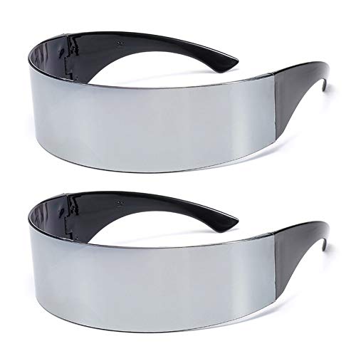 PLOPLO 2 Pack Futuristic Cyclops Monoblock Shield Mirrored Sunglasses Sunglass Glasses