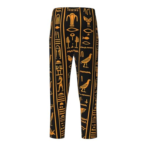 Ancient Egyptian Hieroglyph Pajama Pants, Vintage Lounge Pants Comfy Soft Elastic Waist Sleepwear Bottoms with Pockets2