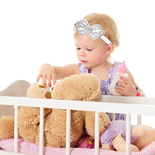 6 Pcs White Baptism Headband for Baby Girl Toddler Elastic Chiffon Flower Crystal Lace Headbands Christening White Baby Baptism Headband Gifts Birthday Baby Shower Party(Elegant Style) 5