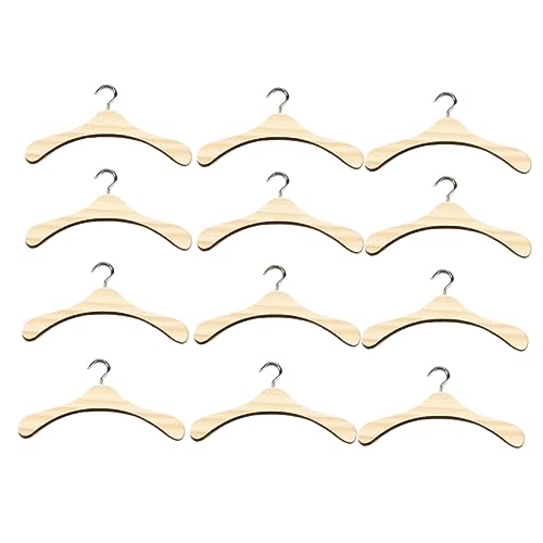 Sosoport Professional Wooden Material 12pcs Mini Doll Closet Hangers Doll Clothing Rack for Boys and Girls
