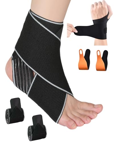 Kaaeiccr Ankle Brace, Wrist Brace, Suitable for Sprained Ankles, Unisex Adjustable Pressure Joint Brace Set, Providing Stability and Comfort for Sports and Daily Use (4-Pack)