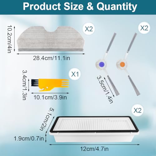 Image of Verilux 9Pcs Replacement Accessories for Narwal Freo X Plus, Replacement Parts Includes 2 Microfiber Mop Cloths, 4 Side Brushes, 2 Filter Panels & 1 Cleaning Tools