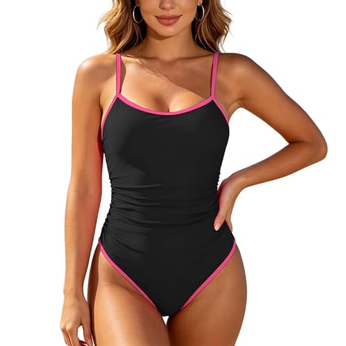 Damen Badeanzug Einteilig Bauchweg Badeanzüge Sexy Push Up Schwimmanzug Dünne Träger Figurformend Bademode Schlankheits Curvy Weg für Swimwear Sommer Urlaub Pooi