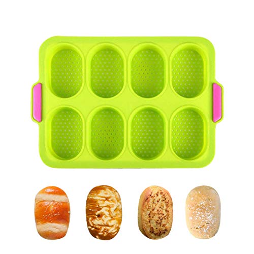 BluVast Brötchen Backform Silikon, Silikonform Brötchen, 8 Hohlräume Brötchenform, Antihaft Brötchenbackformen, French Brotform, Silikonformen Backen...