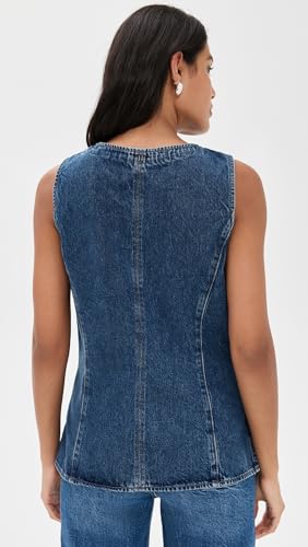 Madewell Women's Denim Crewneck Cutaway Vest in Greendale Wash3
