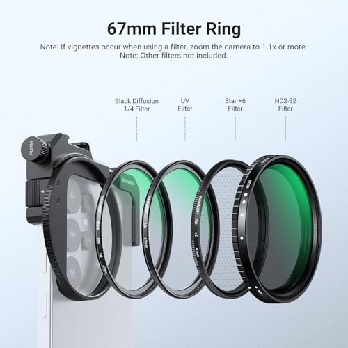 Image of NEEWER 67mm Phone Filter Holder with Adjustable Clamp, Cold Shoe Mount & CPL Filter, Phone Camera Photography Accessories Compatible with iPhone 17 16 15 14 Samsung Galaxy S26 Ultra S25, FL-112