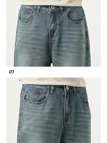 Men Straight Jeans Vintage Y2k Pants Streetwear Loose Casual Denim Trousers with Pockets4