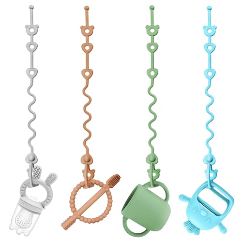 lomdung 4 Piezas Cadena Chupete Bebe, Chupetero Silicona Suave y Flexible, Cadena para Chupete de Juguete Mantiene el Chupetes Limpio, Cadena Chupete para Botellas Cochecitos Sillas Altas y Cunas
