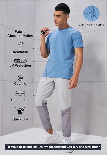 Image of TECHNOSPORT Men's Slim Fit Solid Crew Neck T-Shirt, Cotflex Quick Dry Wrinkle Resistant Polyester Sports Tee for Gym, Running, Training, Sports