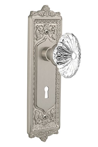 Nostalgic Warehouse Egg & Dart Plate with Keyhole Oval Fluted Crystal Glass Knob, Mortise - 2.25", Satin Nickel
