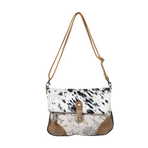 Myra Bag Coal Upcycled Canvas & Cowhide Fold-Over Crossbody Bag S-13044