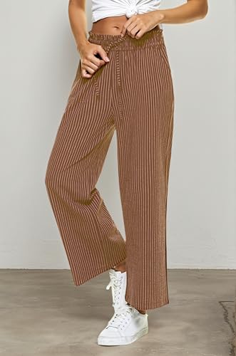 Image of LNX Womens Linen Capri Pants Wide Leg High Waisted Drawstring Casual Cropped Pants with Pockets