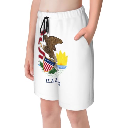 Illinois State Flag Youth Beach Pants, Soft and Breathable, with Drawstring Waist, Suitable for Sports and Leisure.4