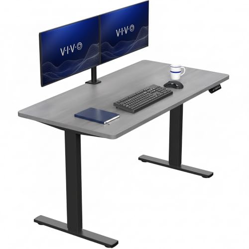 Image of VIVO Dark Gray 55 x 28 in Standing Desk, DESK-KIT-1B55G | Electric, Holds 220 lbs, Sit Stand, Height Adjustable, Solid One-Piece Table Top, Memory Presets, 1B Series, Black Frame