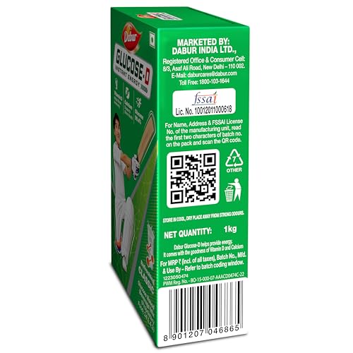 Image of Dabur Glucose-D Instant Energy Drink Powder - 1kg (Carton)| Enriched with Vitamin D & Calcium | 99.4% Glucose Quick Energy Replenishment Formula | Easy to Mix Refreshing Drink