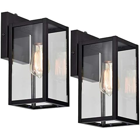 MICSIU 2 Pack Dusk to Dawn Outdoor Lighting, 11 Inch Matte Black Exterior Wall Lantern with Clear Glass, Exterior Wall Lights for House, Porch, Garage, Doorway, Pathway Cover