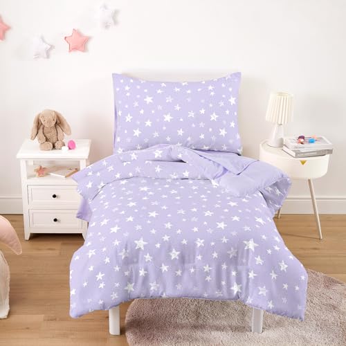 Image of Wake In Cloud - Toddler Bedding Set for Boys Girls, Cute Star Polka Dot, 4 Pieces Soft Crib Bed Set Including Comforter, Sheets and Pillowcase, Light Purple