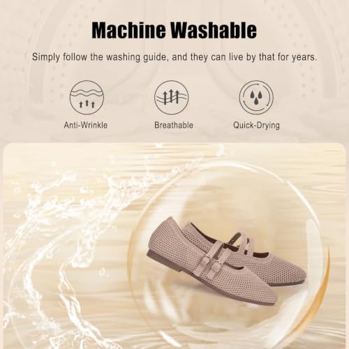 Image of Frank Mully Women's Flats Square Toe Mary Jane Shoes Ballet Flats with Strap Comfortable Slip On Knit Shoes Dressy Casual