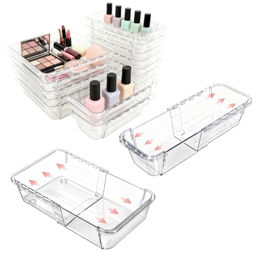 15 Pcs Extendable Drawer Organizer, 2 Sizes Adjustable Makeup Organizer For Drawer, Bathroom Drawer...