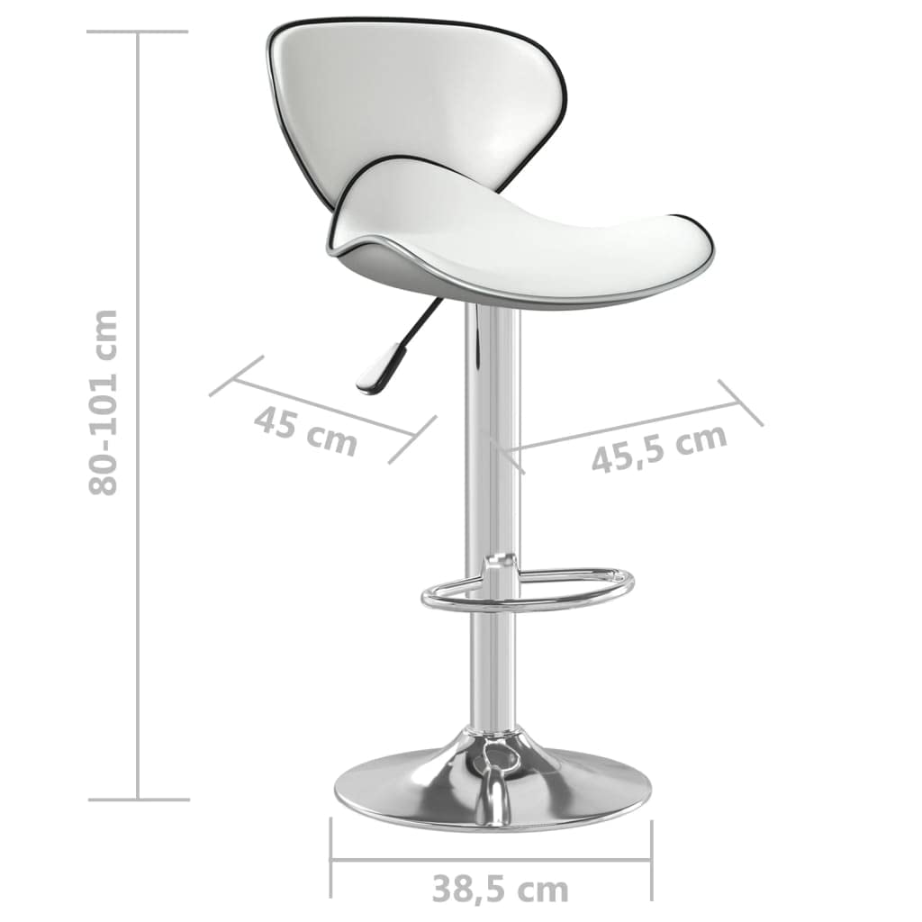 Taboret barowy biała sztuczna skóra z podnóżkiem, obrotowy i z regulacją wysokości, stal chromowana, 45,5 x 45 x 80 – 101 cm, idealny do kuchni, jadalni, baru, baru, baru, baru, salonu