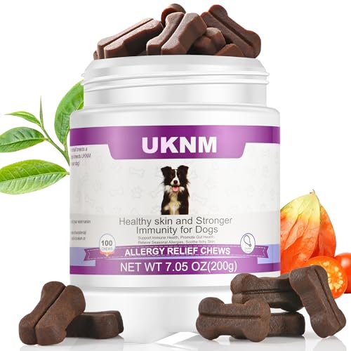 UKNM Dog Allergy Relief Chews, Dog Itching Skin Relief, Omega 3 for Dogs Itch Supplement, Relieve Seasonal Allergy, Provide Immune Support (Chicken Flavor, 100ct)