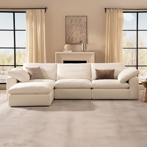 110.2" Cloud Couch Oversized Modular Sectional Sofa, 3 Seater with Ottoman Modern Sofa True Relax Comfy, Wide & Deep Seat Couches with Metal Frame, Furniture Sets for Living Room, White - Image 4