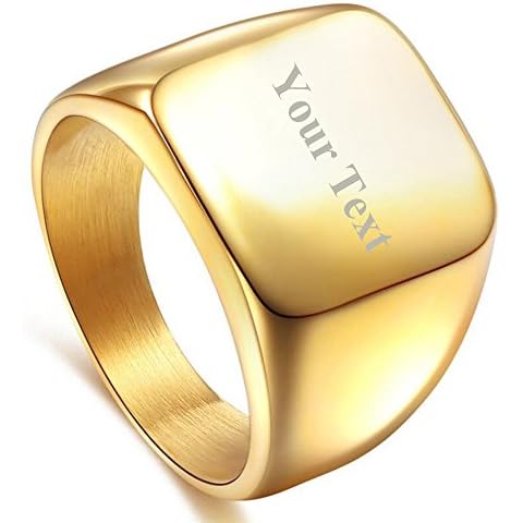 enhong Signet Biker Rings Solid Polished Stainless Steel Ring for Men Size 9 in Gold Cover