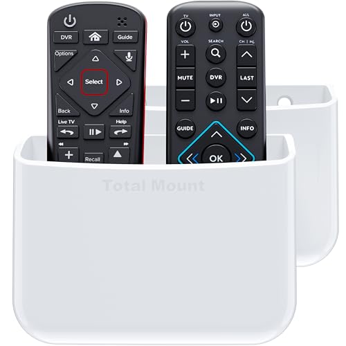 TotalMount Universal Remote Control Holder – Attaches to Wall or Back of TV – Compatible with All TV Remotes (Premium White, Large Two Pack)
