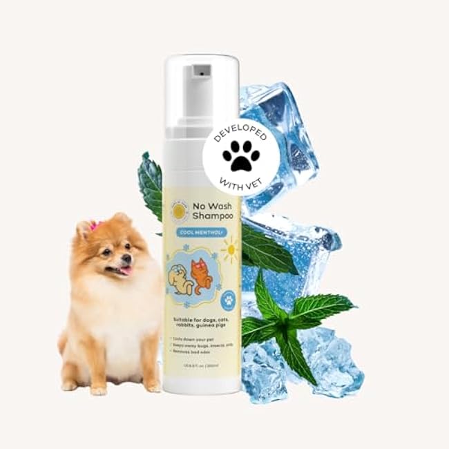 Waterless No Rinse Dog Dry Shampoo Cooling Effect for Smelly Dogs. Suitable Cat Shampoo for Dandruff. Good for Itch. Developed with Vet in Singapore-Minty Fresh-6.8 fl oz-wso3MfgQ