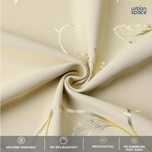 Image of Urban Space 80-85% True Blackout Curtains for Window, Gold Foil Printed Blackout Curtains, Decorative Window Curtain Eyelet with Tieback, 1 Piece Curtain for Living Room(Floral Vine Beige, 5 Feet)