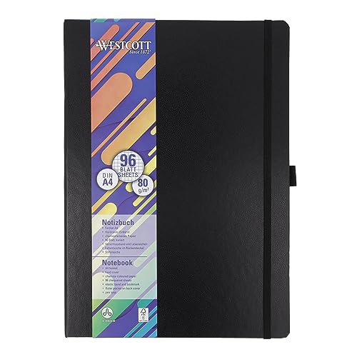Westcott Carnet de notes DIN A4 quadrillé | 192 pages dans une couverture cartonnée élégante | 80 g/m² papier durable FSC-Mix | avec poche intérieure, marque-page et porte-stylo | E-744829 00 Westcott Carnet de notes DIN A4 quadrillé | 192 pages dans une couverture cartonnée élégante | 80 g/m² papier durable FSC-Mix | avec poche intérieure, marque-page et porte-stylo | E-744829 00