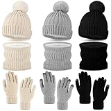HooLing 9 Pcs Winter Beanie Hat Scarf and Touch Screen Gloves Women Sets for Women Man Snow Cold Weather (Black, Gray, Beige)