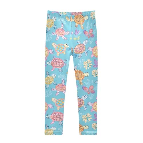 Turtles Flowers Girls' Leggings Toddler Doodles Colorful Sea Kids Yoga Pants Dance Active Tights 4T