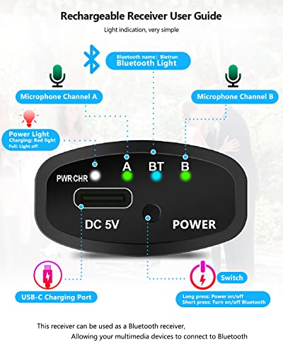 Bietrun Rechargeable Wireless Microphone For Singing, Karaoke,Dual Metal Cordless Handheld Dynamic Wireless Mics With 32Ft Bluetooth, Uhf 240Ft Range For 1/4'',1/8''Output,Pa System,Dj,Mixer,Church #TOP6