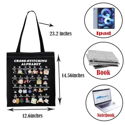 Bolso tipo tote PWHAOO divertido con bordado de alfabeto para amantes del punto de cruz miniatura 3