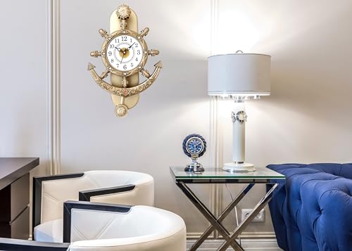 Image of New Rajwadi Analog Stylish Wall Pendulum Clock for Home Living Room Hall Bedroom 38 x 26 Cm Golden Wall Clock