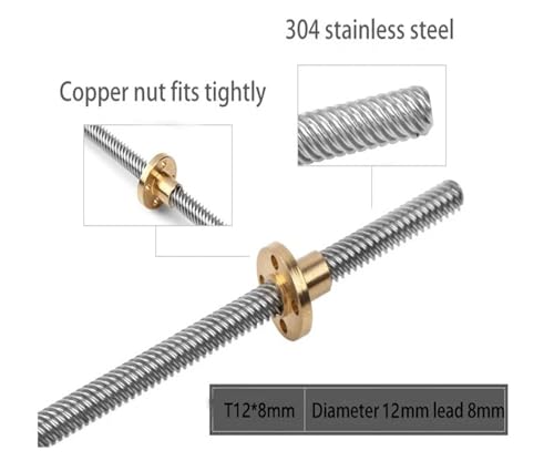 Tornillo T12 8mm con tuerca de cobre y longitud de 100 a 550 mm 2
