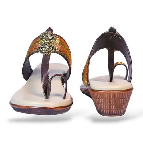 Image of Women's Synthetic Leather Comfort Fashion Sandal | Colour - Black-Maroon | Size - P