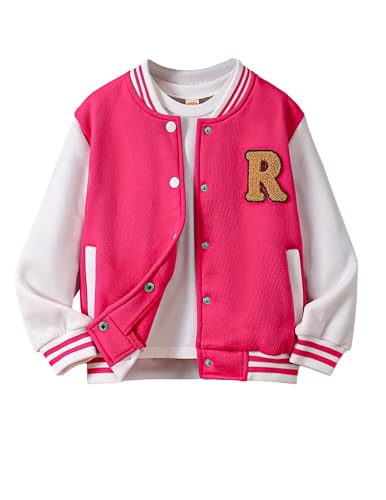 Girls Baseball Jacket kids Letterman Jackets Bomber Varsity Jacket for Girls Casual Outerwear 4-12 Years