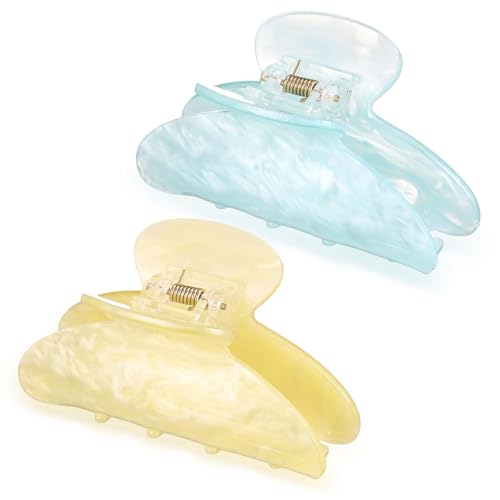 2 Pcs Acrylic Hair Claw Clips for Women, Yellow,Light Blue, Solid Color