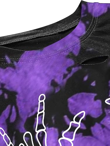 Image of Avanova Women Skull Finger Graphic Distressed Tee Shirt Ripped Short Sleeve Crop Tops
