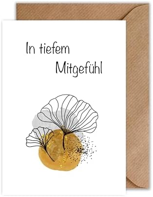 Trauerkarte „In Tiefer Trauer“ Mit Ginko-Blatt – DIN A6 Mit Umschlag