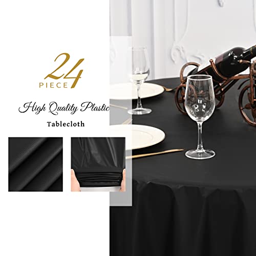 Ymhpride 24 Pack Black Round Tablecloths,84 Inch Black Plastic Disposable Table Cloth,Black Plastic Table Cloths For Parties,Picnic,Birthday,Wedding,Outdoor #TOP4