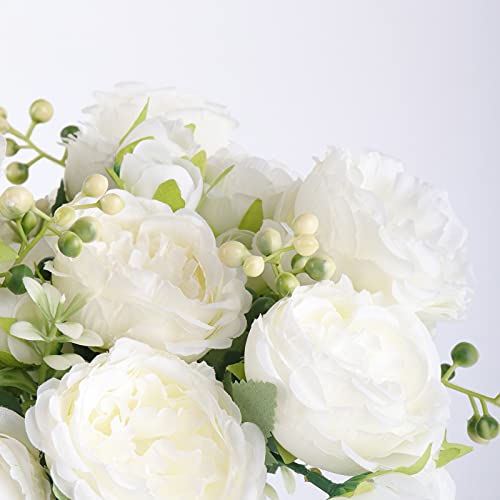 Artificial Peonies Silk Flowers, White Faux Peony Bouquet 4 Bundles Florals Arrangements Decor For Farmhouse Home Boho Wedding Table Centerpiece, Fake Plastic Flowers Bulk For Vase Decoration (White) #TOP3