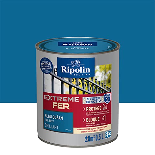 RIPOLIN - Farbe für Bügeleisen im Außenbereich, Glycerin, rostfrei, integrierte Grundierung, direkte Anwendung auf Rost, wetterfest, UV-beständig und stoßfest, glänzend, 0,5 l, Ozeanblau RAL 5017